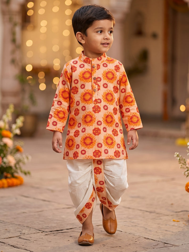 Orange Mandala Kurta Dhoti Set