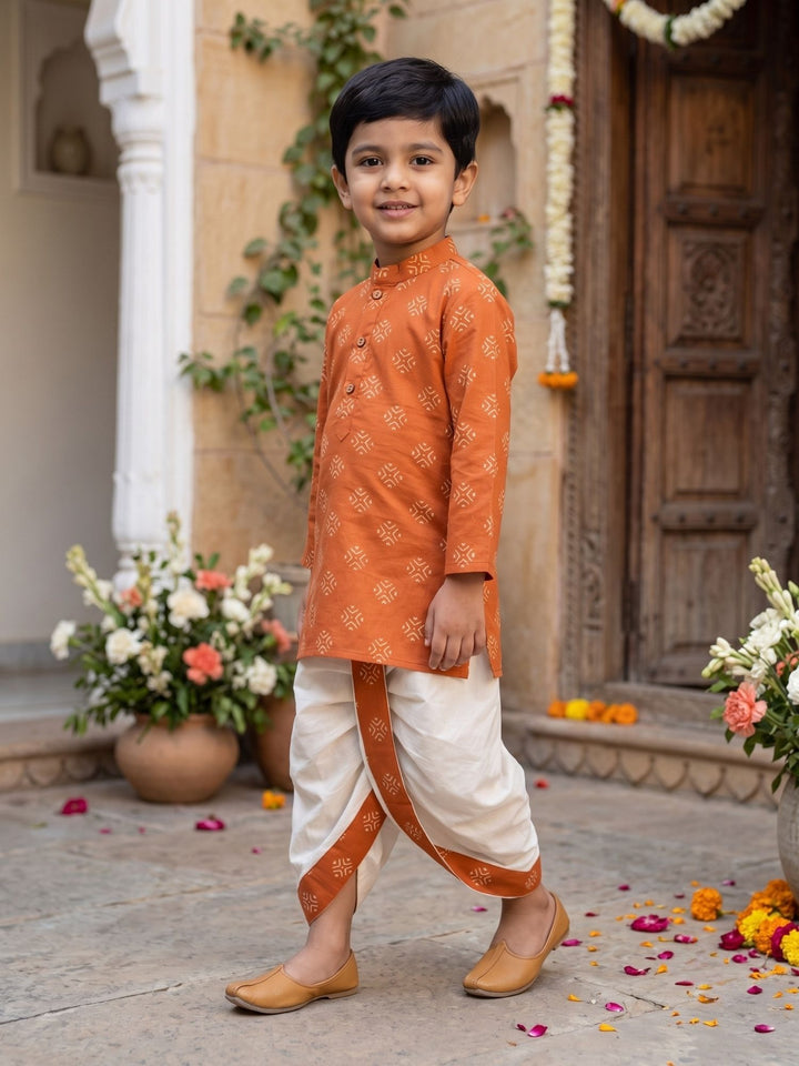 Rust Floral Butti Kurta Dhoti Set