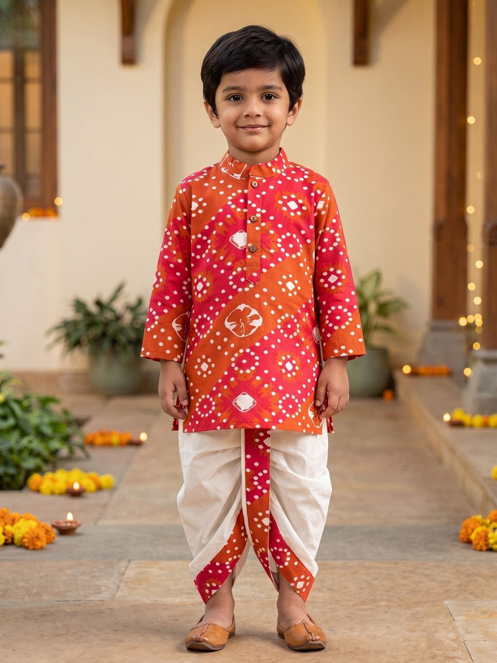 Magenta Bandhani Kurta Dhoti Set
