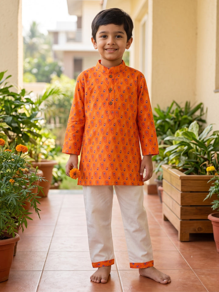 Orange Peacock Feather Print