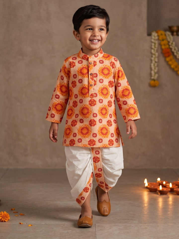 Orange Mandala Kurta Dhoti Set