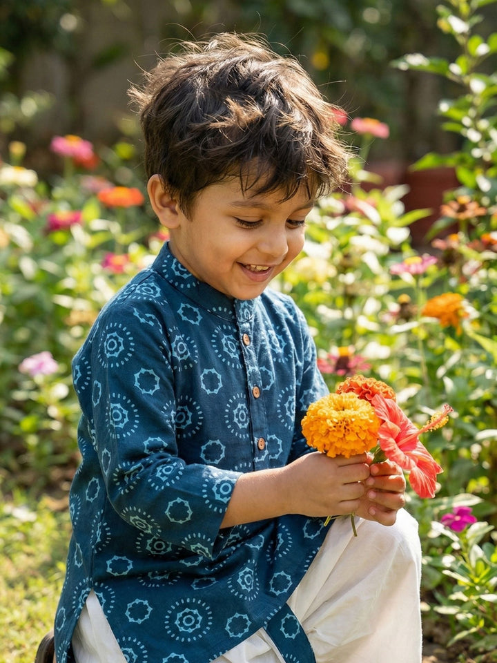 Navy Blue Mandala Kurta Dhoti Set