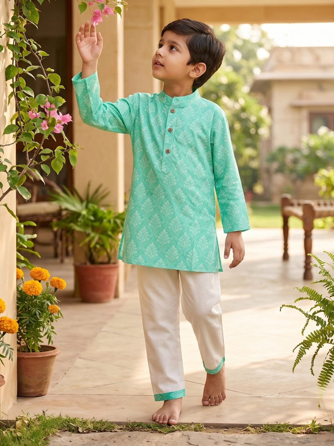 Aqua Floral Motif Print