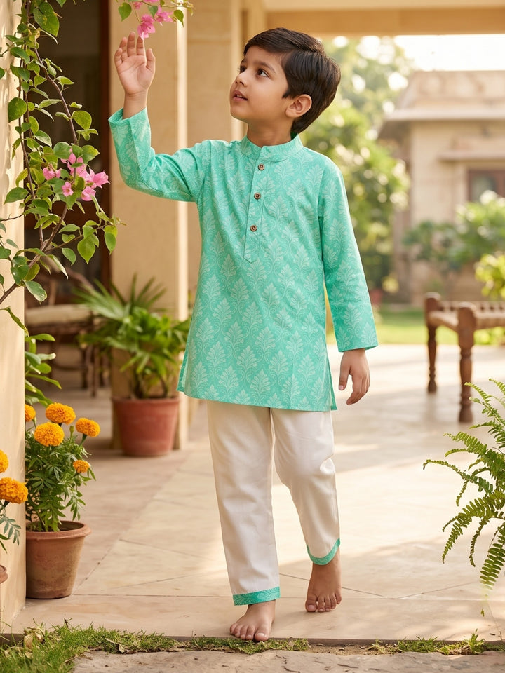 Aqua Floral Motif Print