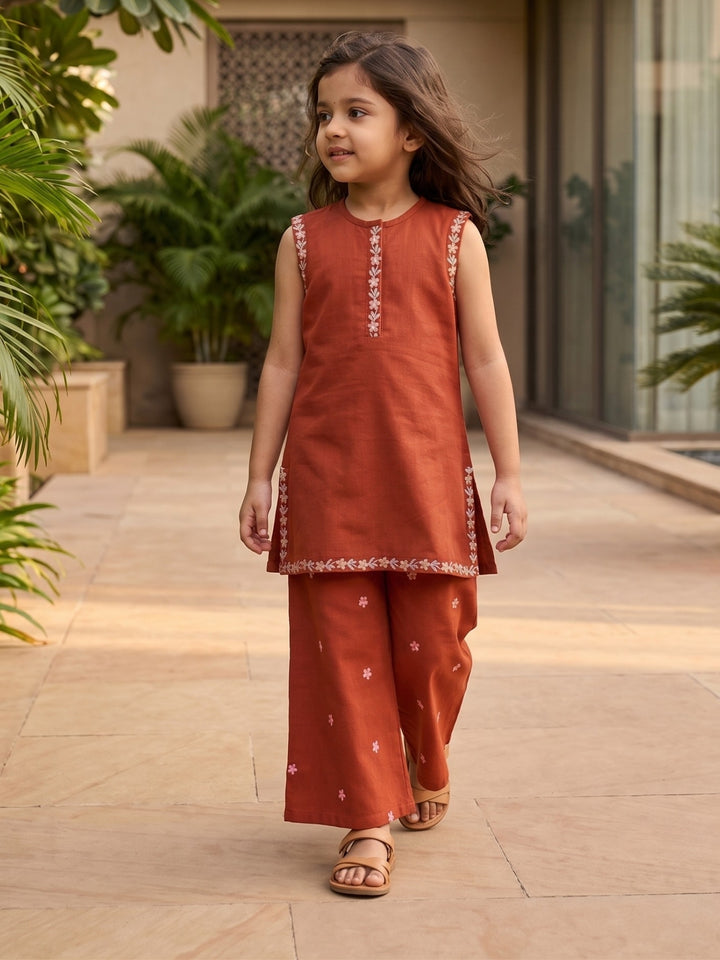 Maroon Embroidered Kurti Palazzo