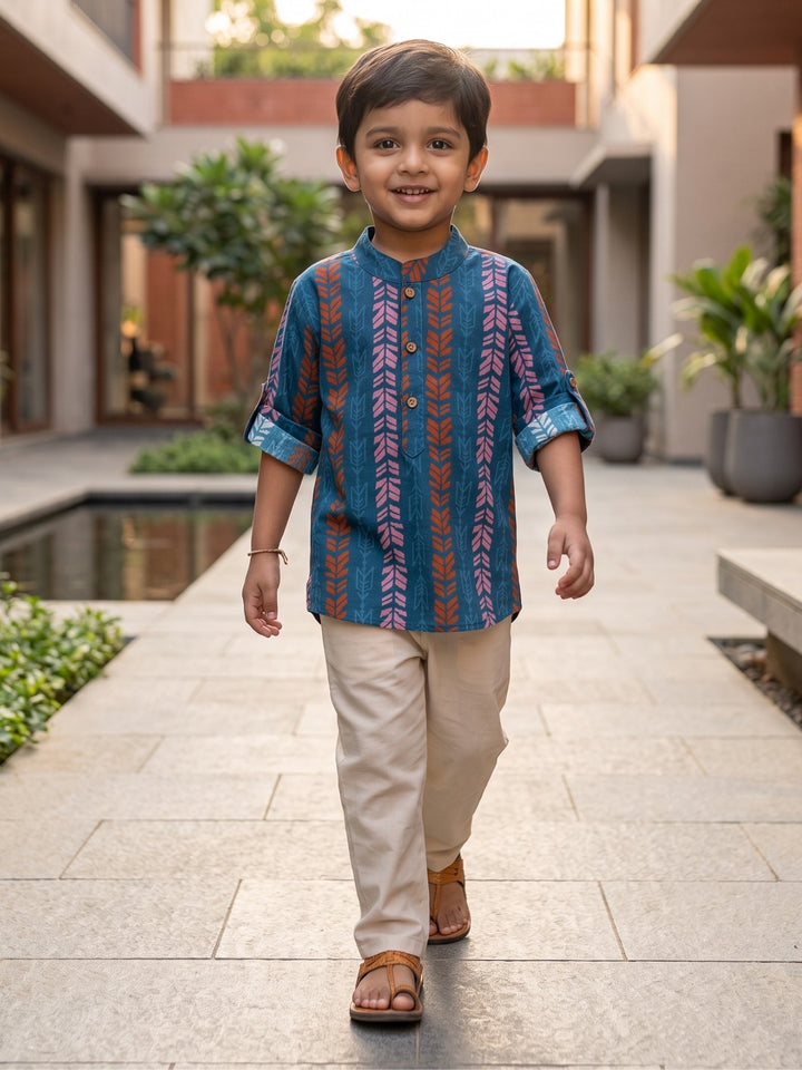 Blue Boho String Short Kurta
