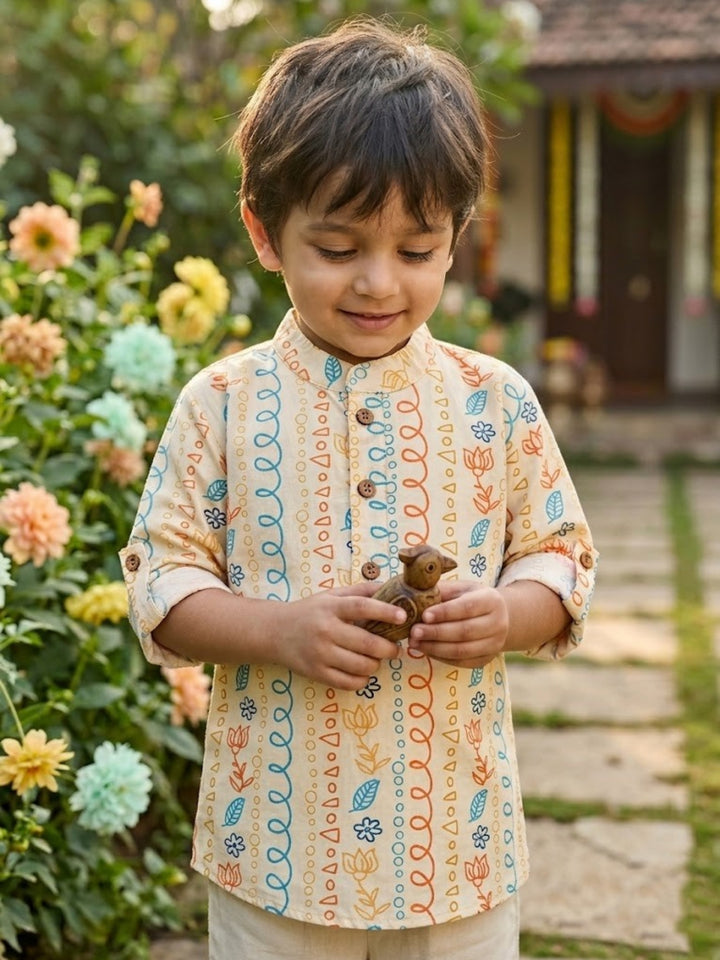 Yellow Tribal String Short Kurta