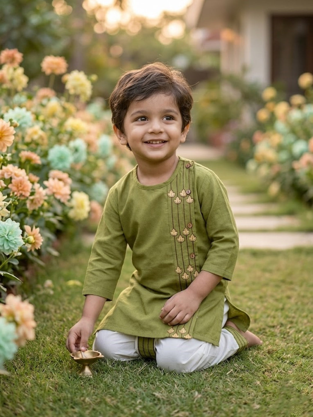 Green Embroidered Kurta Dhoti Set