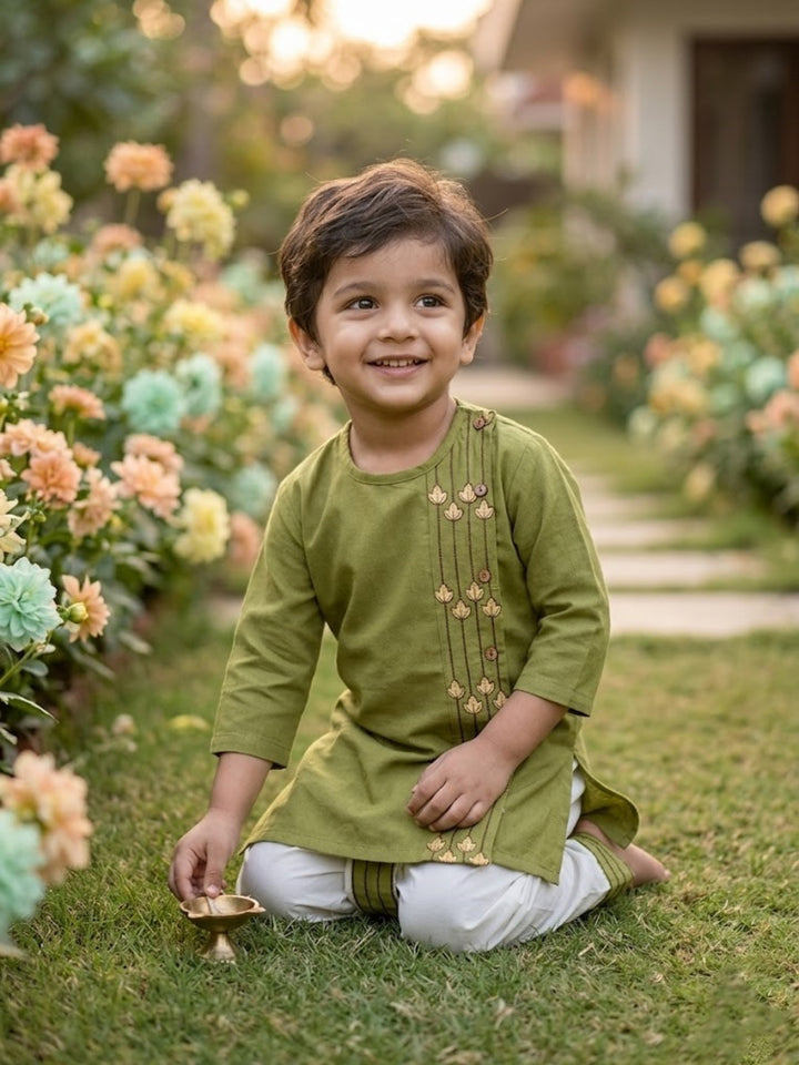 Green Embroidered Kurta Dhoti Set