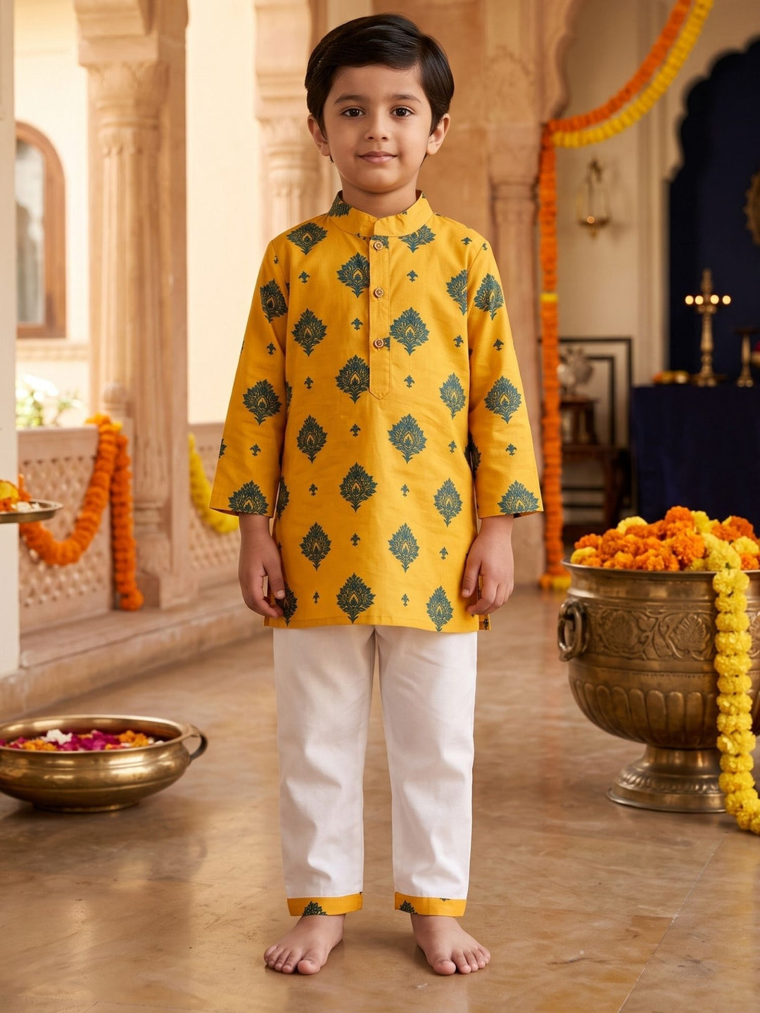 Yellow Leaf Floral Motif Print