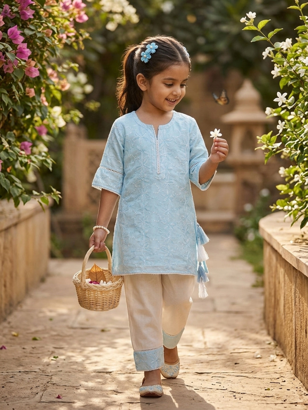Blue Embroidered Kurti Set