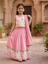 Pink Golden Foil Printed Lehenga Choli Set & Dupatta