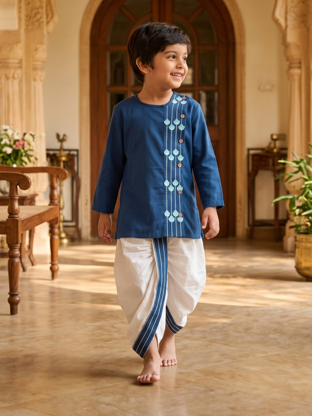 Blue Embroidered Kurta Dhoti Set