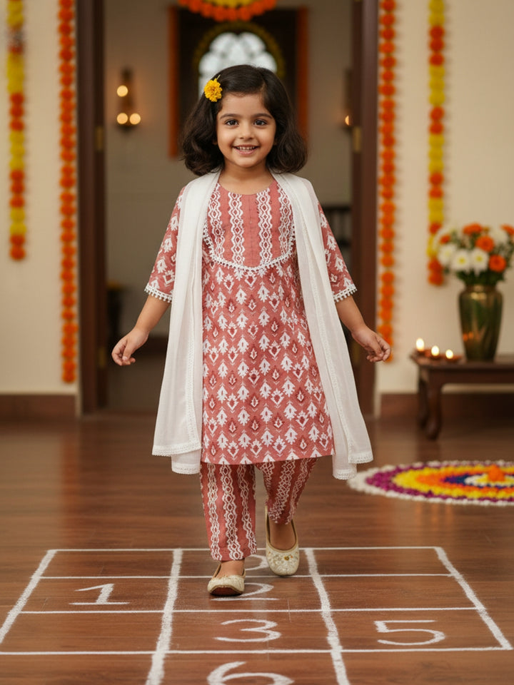 Rustic Red Print Kurti Set