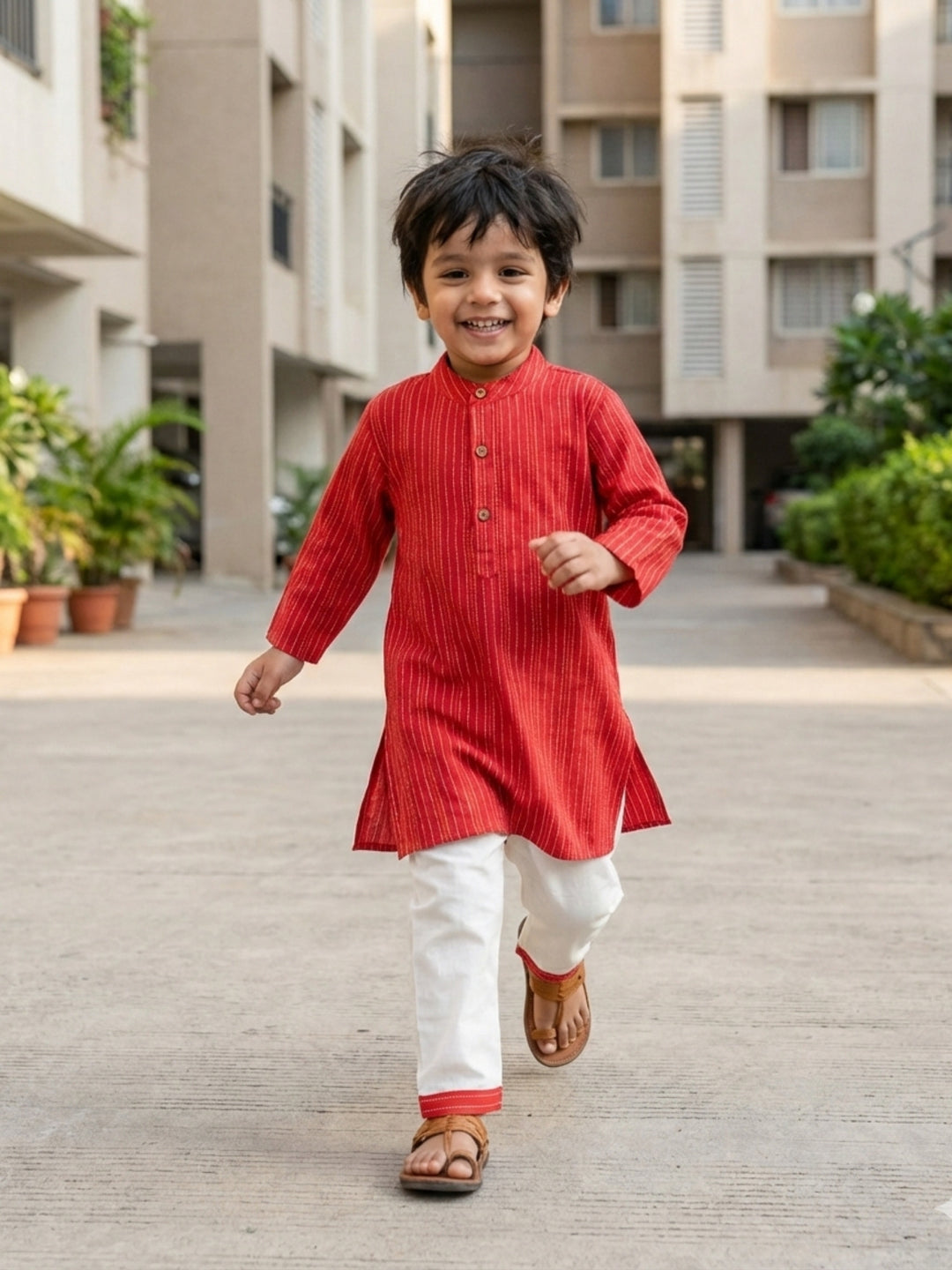 Red Middle Cut Katha