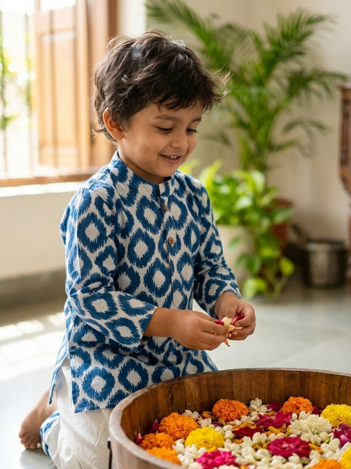 Blue Ikat Kurta Dhoti Set