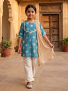 Teal Floral Print Kurti Set