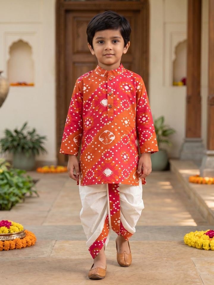 Magenta Bandhani Kurta Dhoti Set