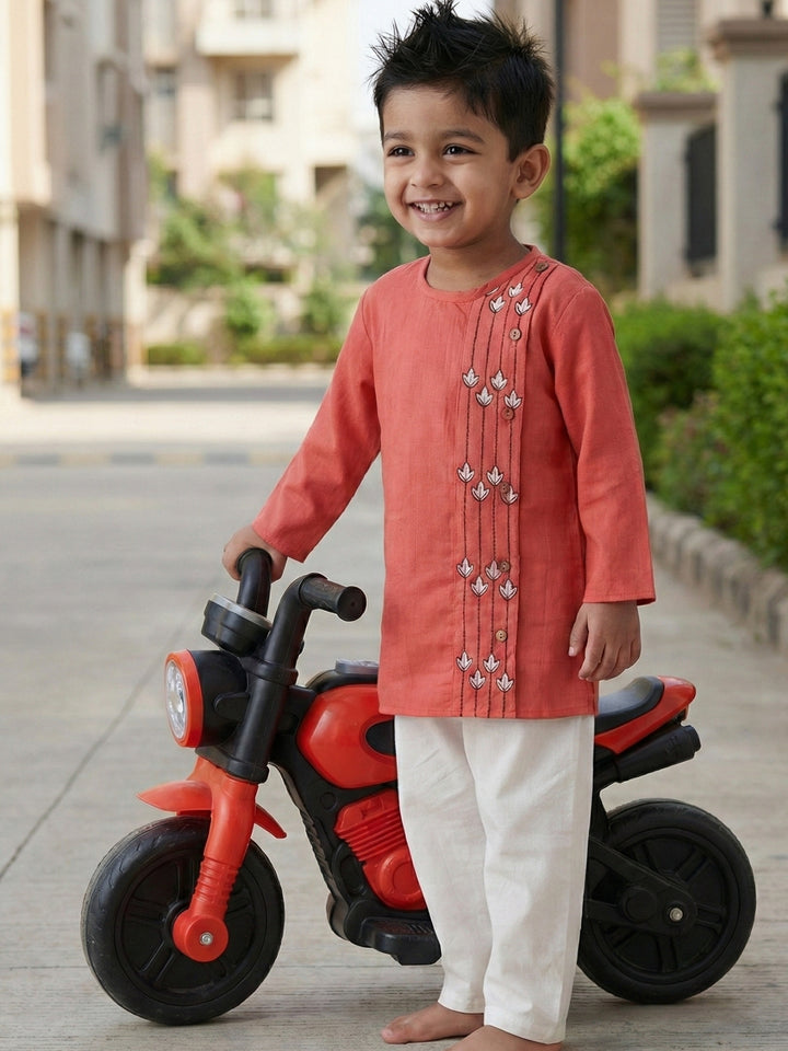 Coral Embroidered Side Cut
