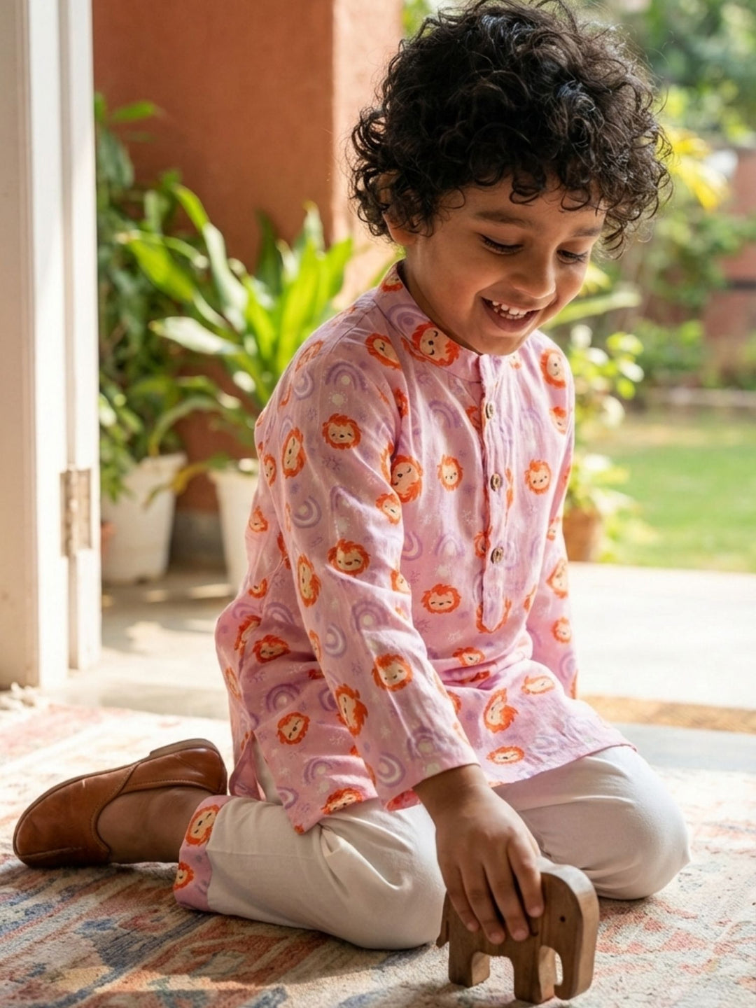 Pink Lion Rainbow Print