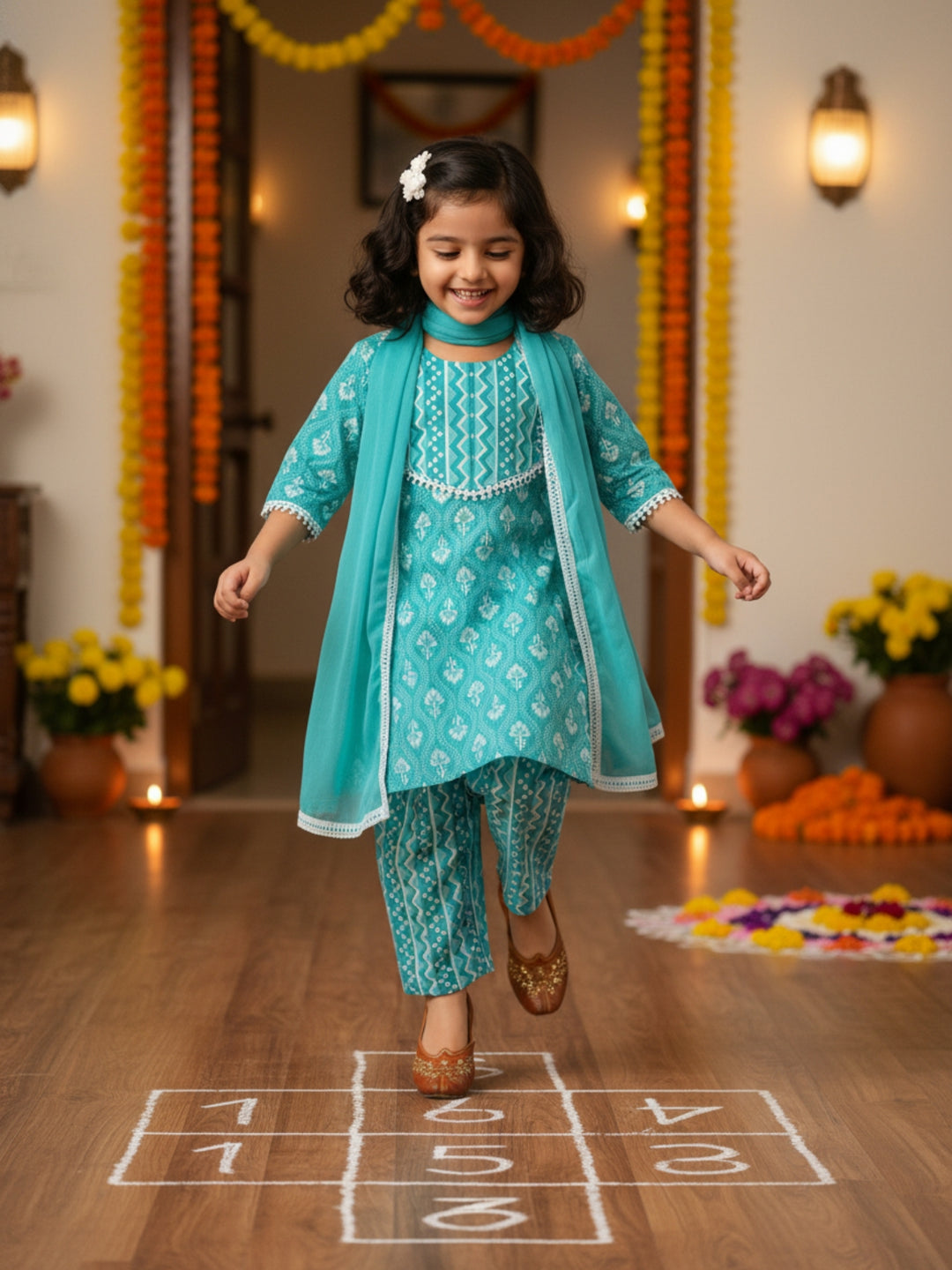 Aqua Motif Print Kurti Set