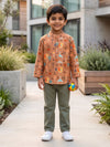 Brown Floral Bird Short Kurta