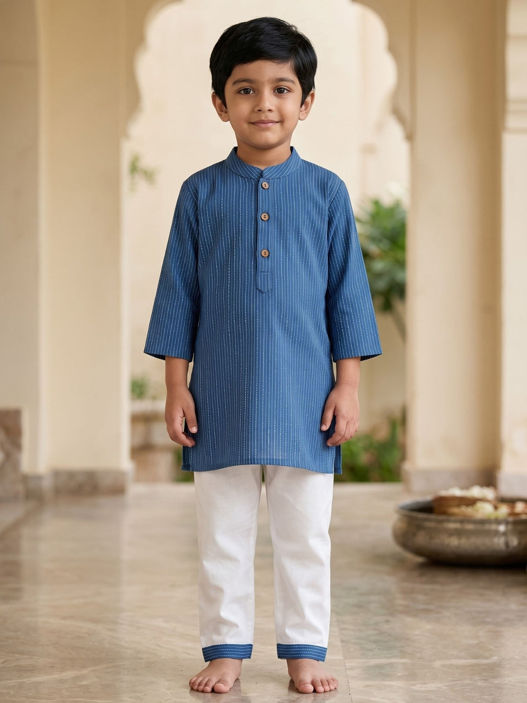 Blue Middle Cut Katha