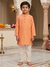Peach Schiffli Embroidered Kurta Pajama