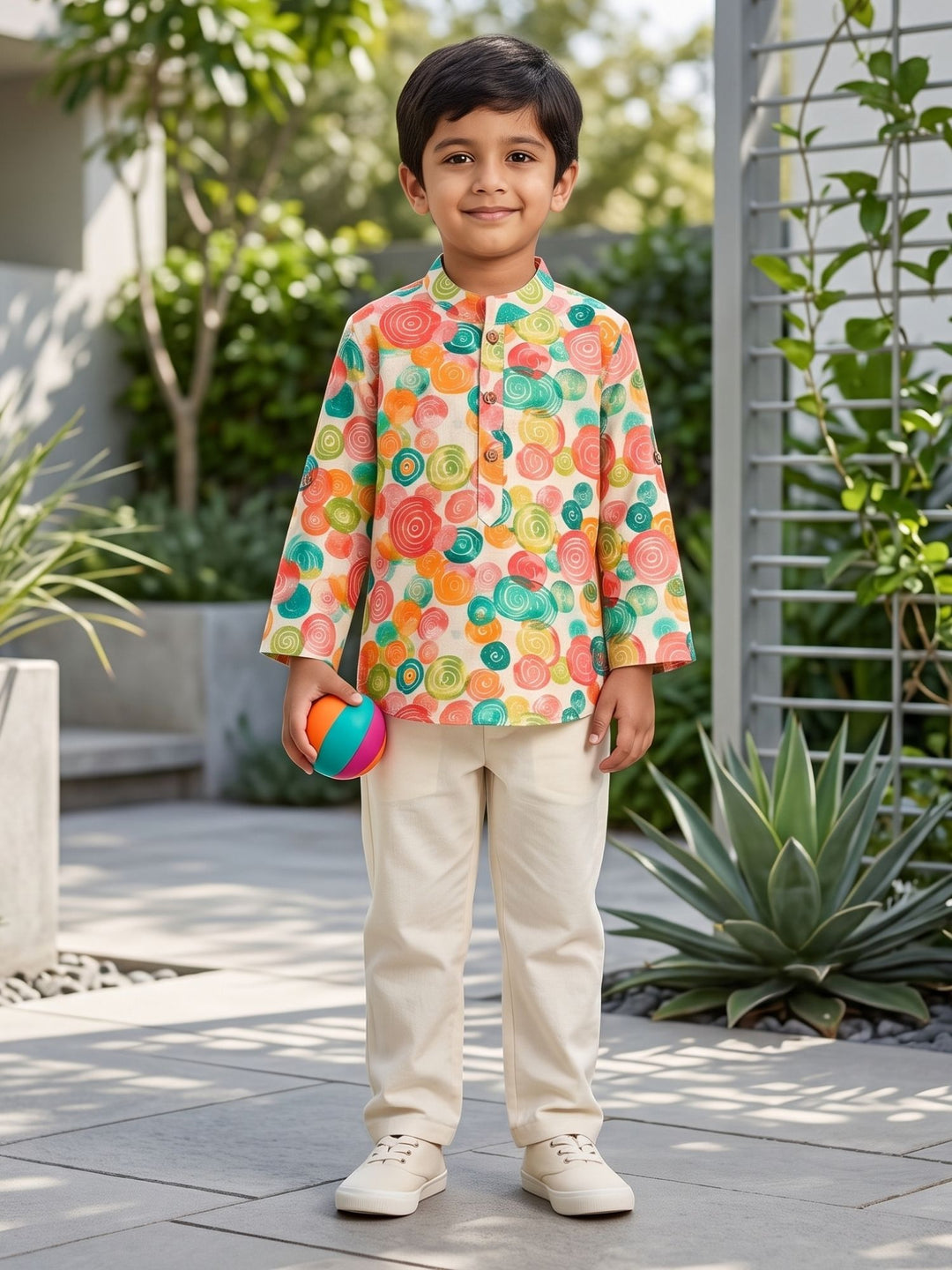 Watercolor Painted Circles Short Kurta