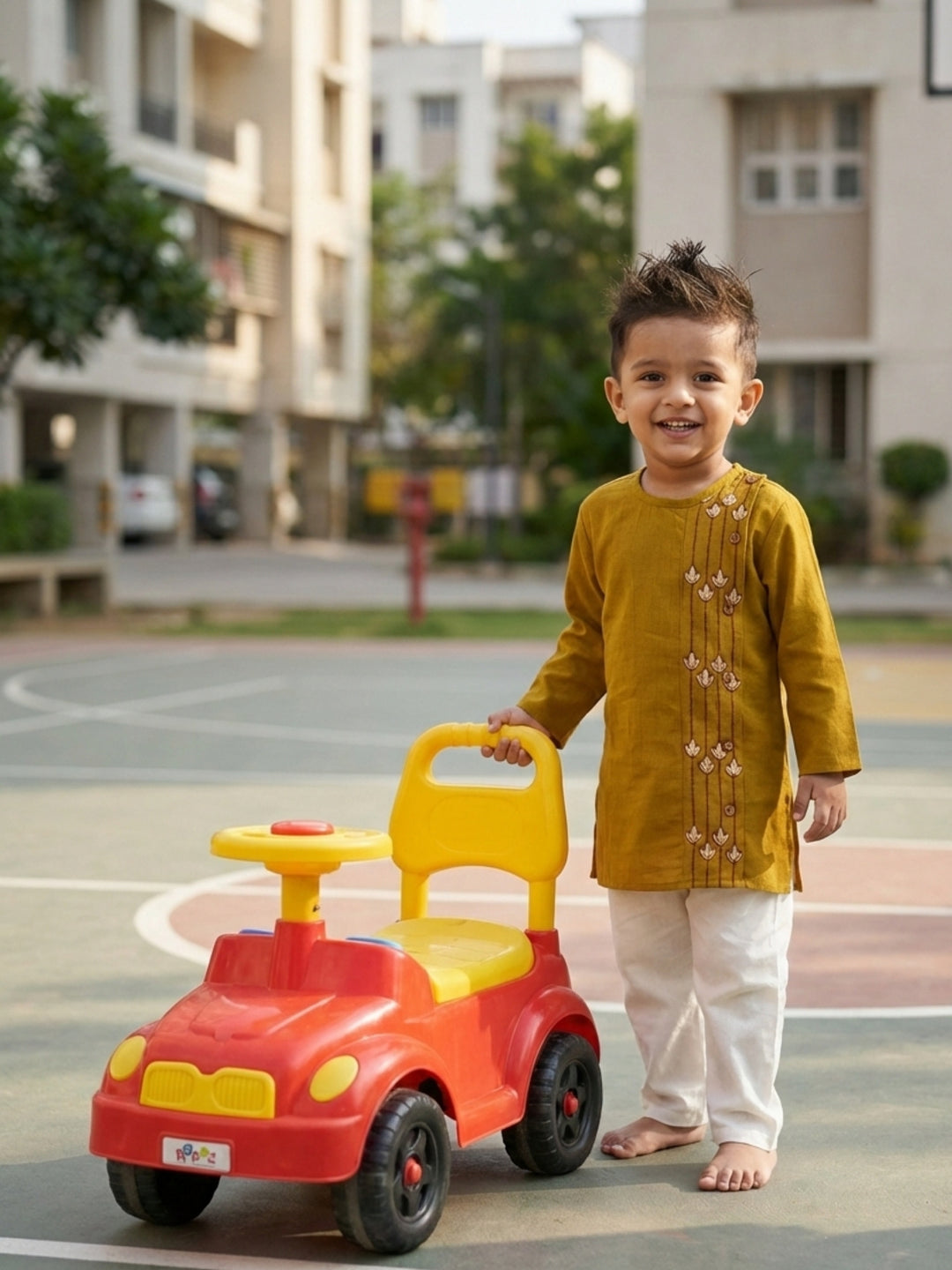 Mustard Embroidered Side Cut