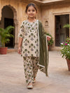 Cream Floral Motif Print Kurti Set