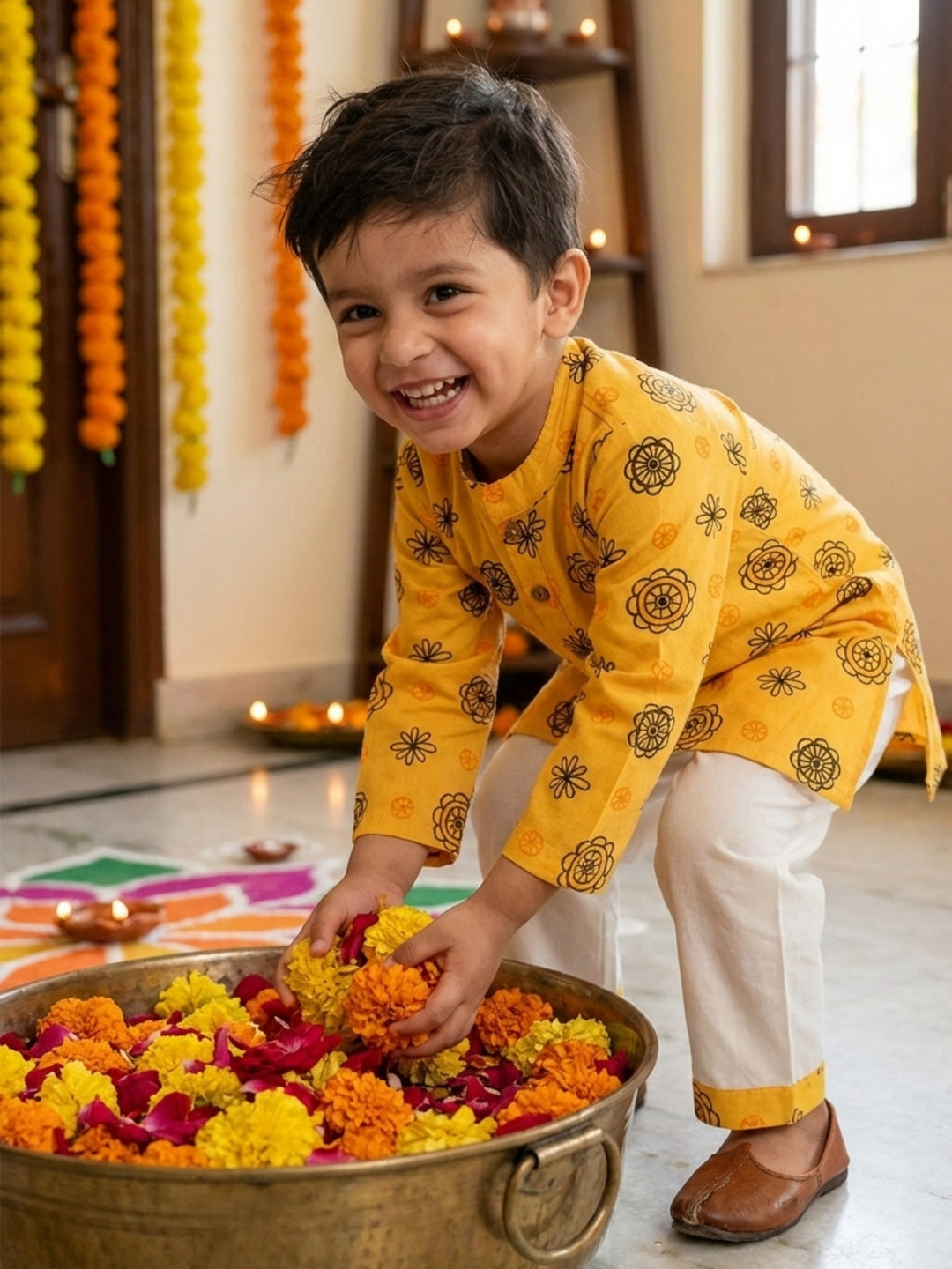 Golden Floral Motif Print