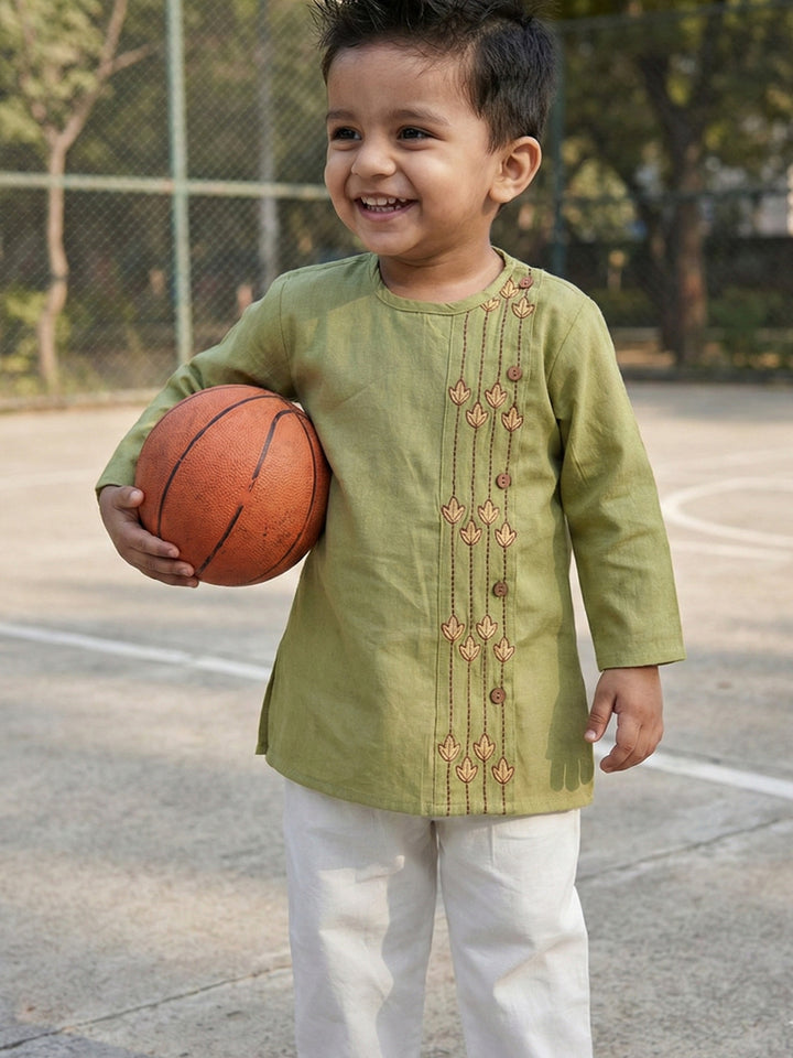 Green Embroidered Side Cut