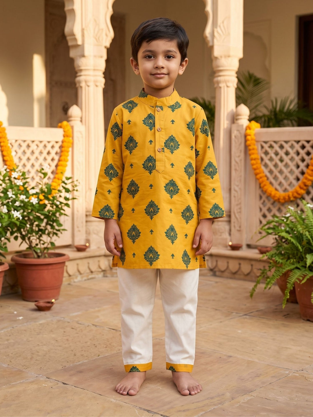 Yellow Leaf Floral Motif Print