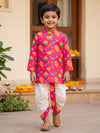 Pink Festive Motif Kurta Dhoti Set