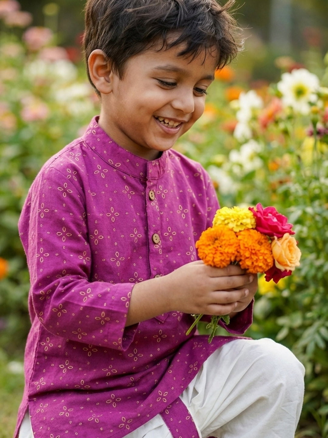 Magenta Motif Kurta Dhoti Set