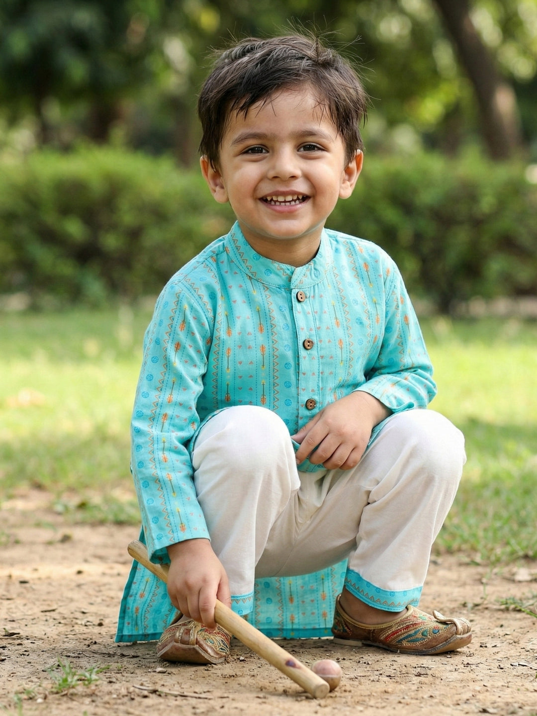 Aqua Tribal String Kurta Pajama Set