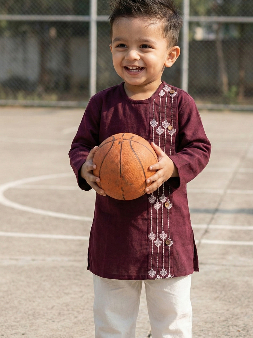 Maroon Embroidered Side Cut