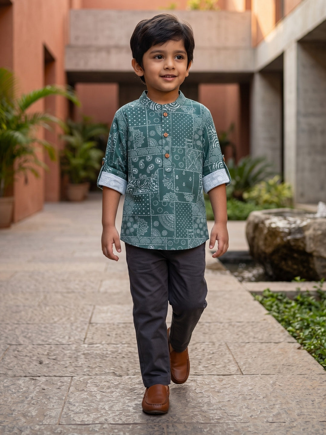Green Patchwork Short Kurta