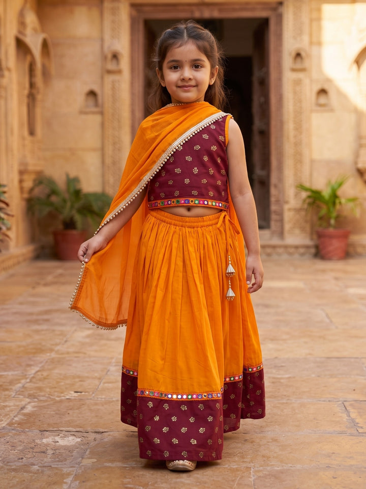 Red Golden Foil Printed Lehenga Choli Set &amp; Dupatta