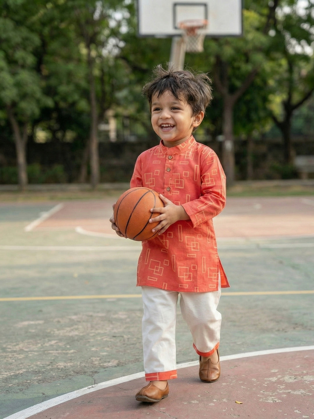 Coral Geometric Shapes Print