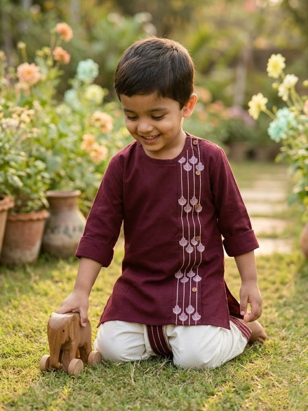 Maroon Embroidered Kurta Dhoti Set