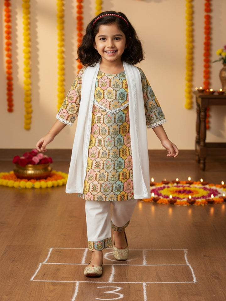 Multicolor Floral Print Kurti Set