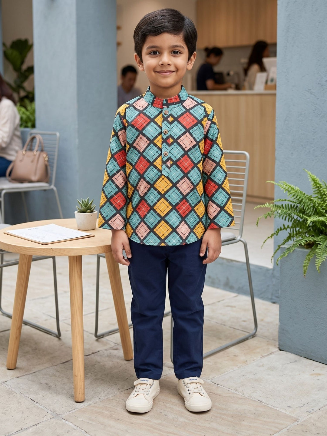 Multicolor Geometric Short Kurta