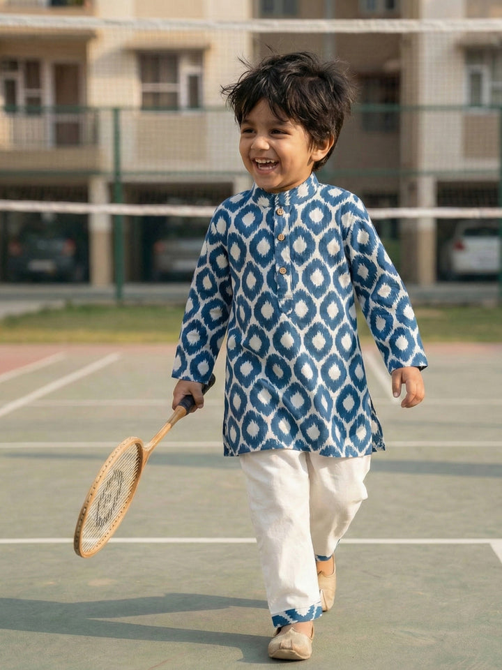 Blue Ikat Kurta Pajama Set