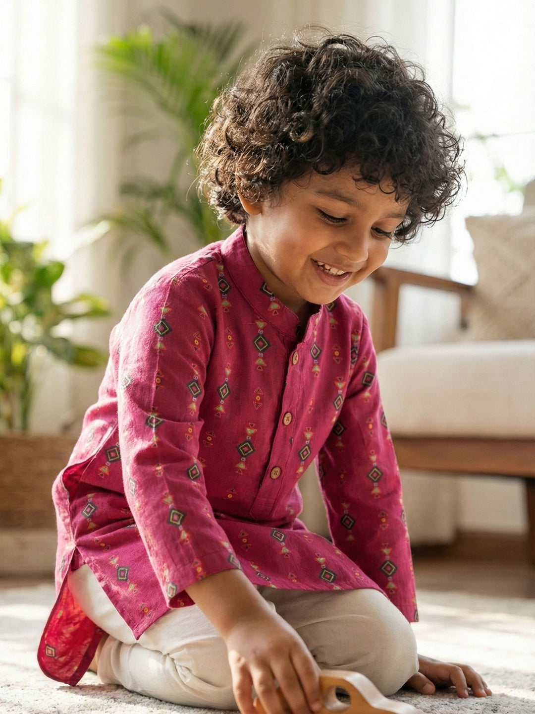 Magenta Tribal Motif Print