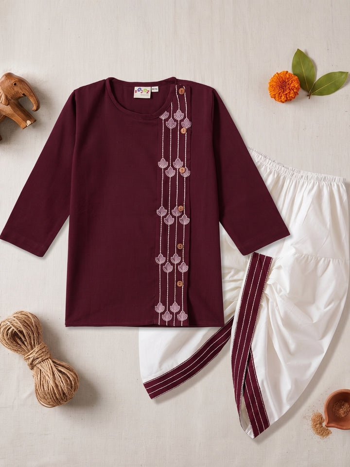 Maroon Embroidered Kurta Dhoti Set