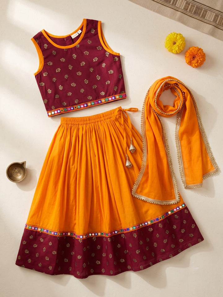 Red Golden Foil Printed Lehenga Choli Set &amp; Dupatta