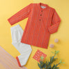 Kurta Pajama - Orange Tribal String Print