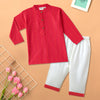 Kurta Pajama - Red Katha Stitched Embroidered with Middle Cut